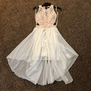 Peach/ nude and White flowy junior formal dress